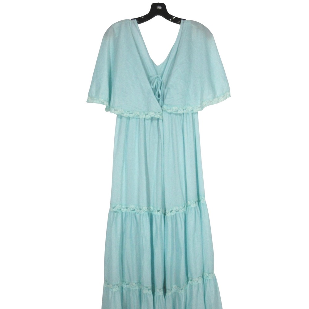 Vtg MOVIE STAR Blue Nylon Lace Detail PEIGNOIR Robe/Nightgown Gown 2Pc Set Sz S